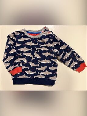 Baby Boden Navy Shark-Print Sweatshirt with Red Trim